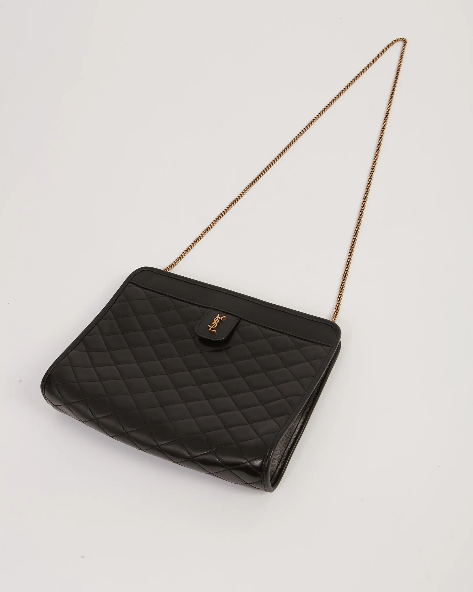 Saint Laurent Black Quilted Logo Victoire Shoulder Bag