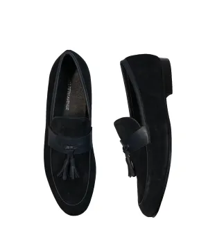 SAKS FIFTH AVENUE- Blue Leather & Suede Tassel Loafers - 11