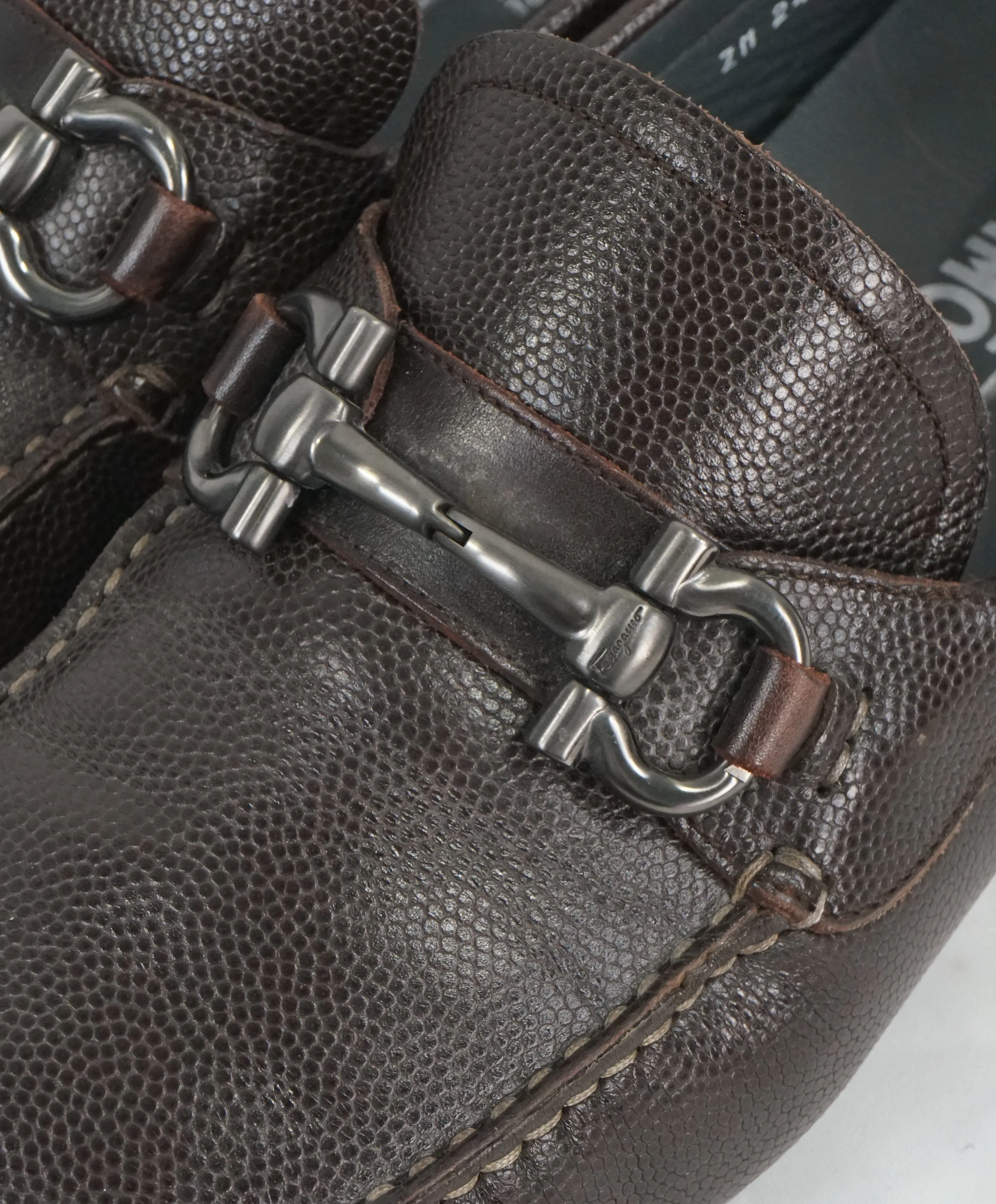 SALVATORE FERRAGAMO - “Parigi” Brown Grained Pebbled Leather Loafers - 11 EE