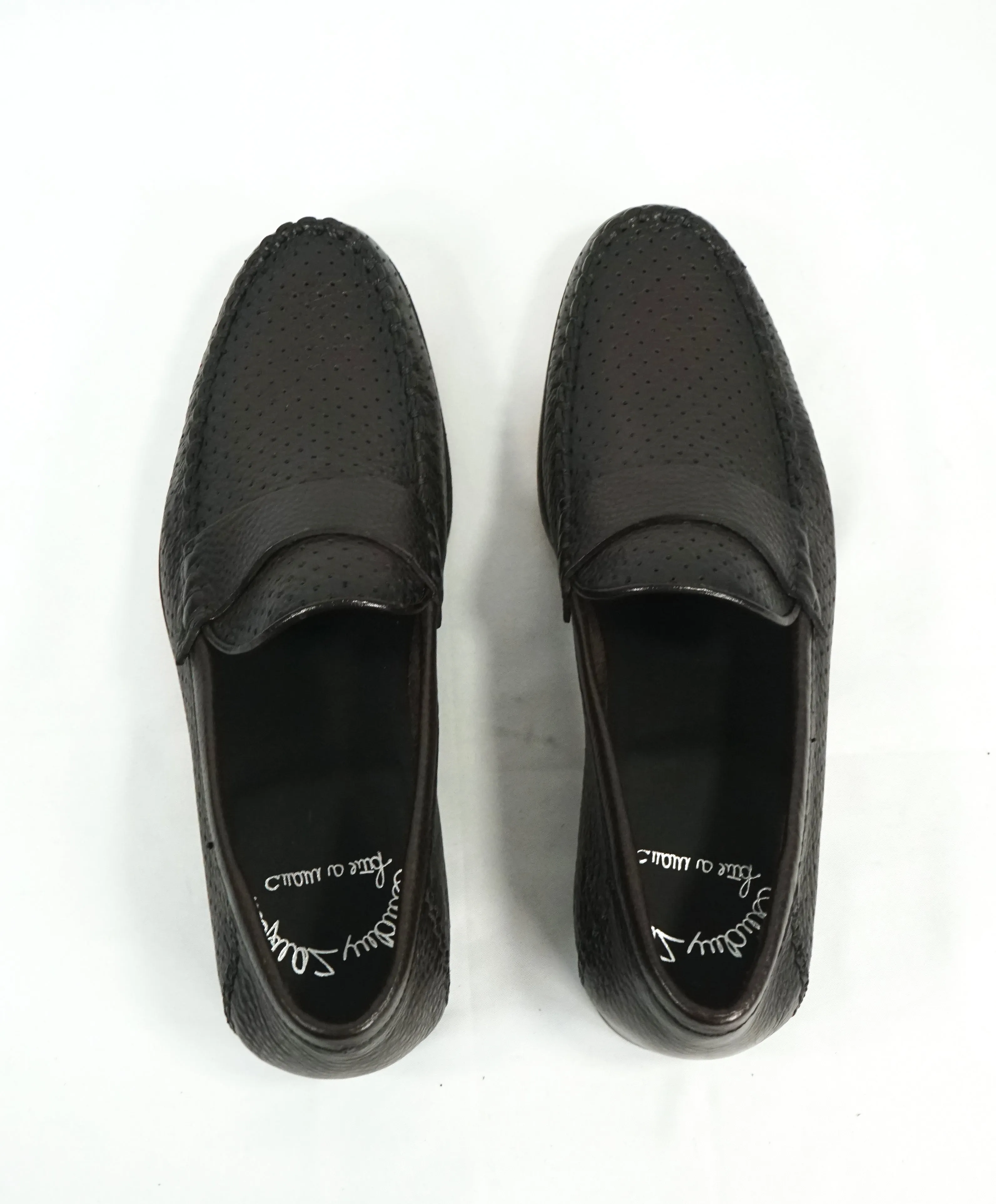 SANTONI - Brown Leather Perforated Unlined Venetian Loafers- 7