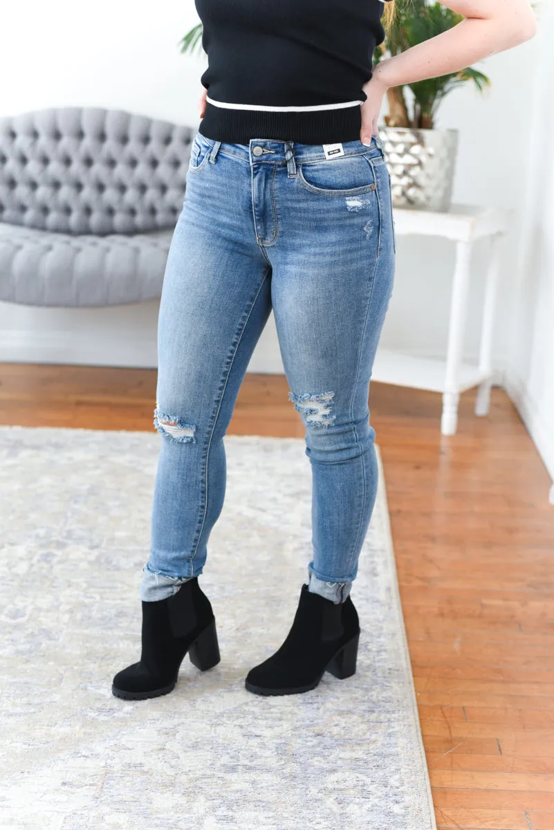 Sara Mid Rise Skinny Distressed Judy Blue Jeans