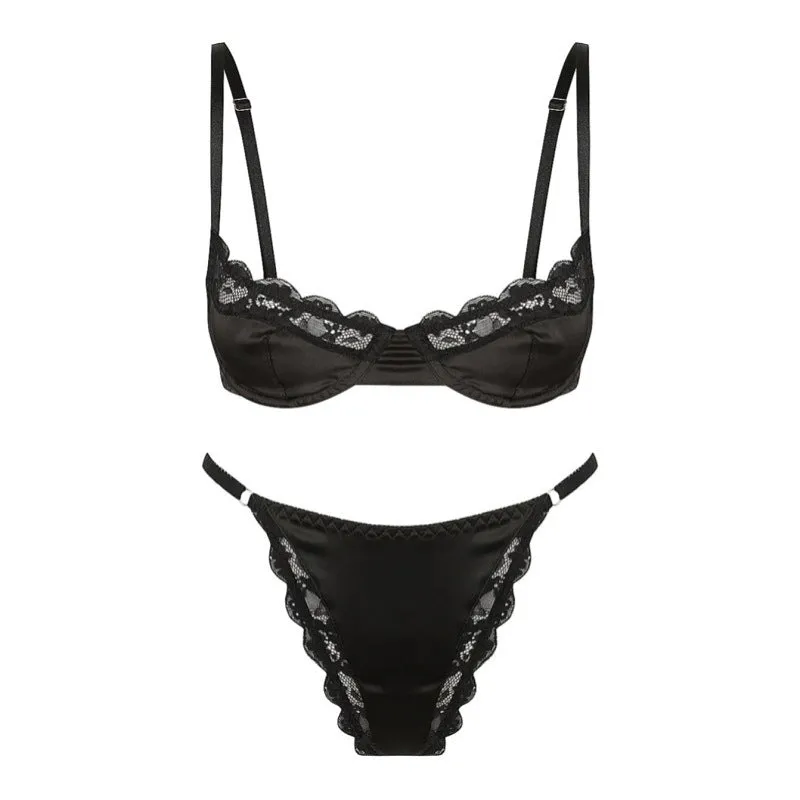 Satin Balconette Underwire Bra and Panties Set