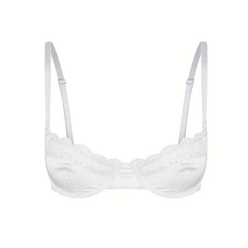 Satin Lace Trim 1/2 Cup Bra