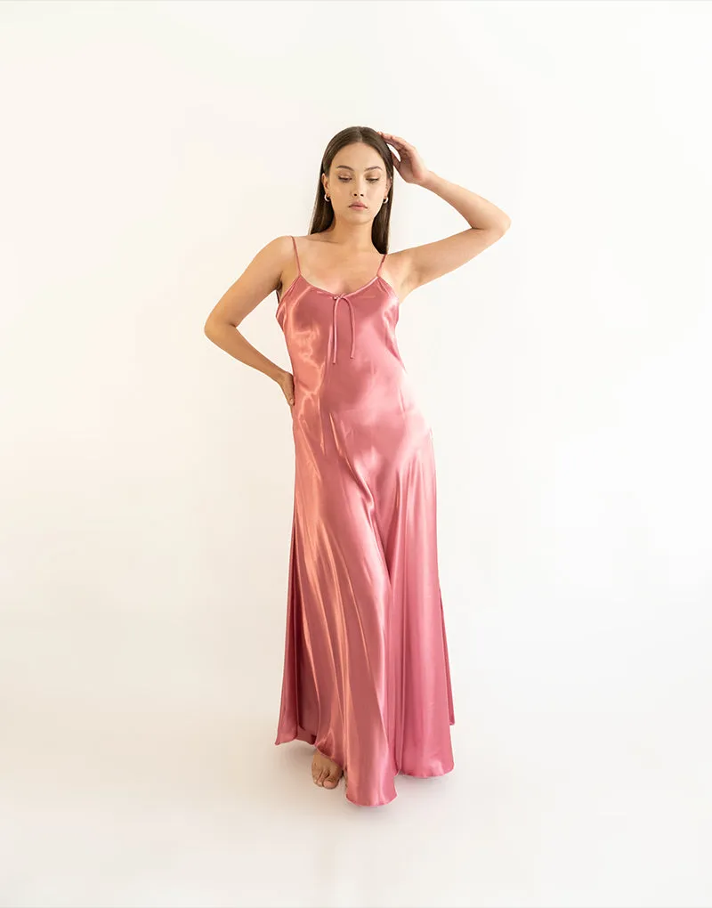 Satin Long Dress With leece Back