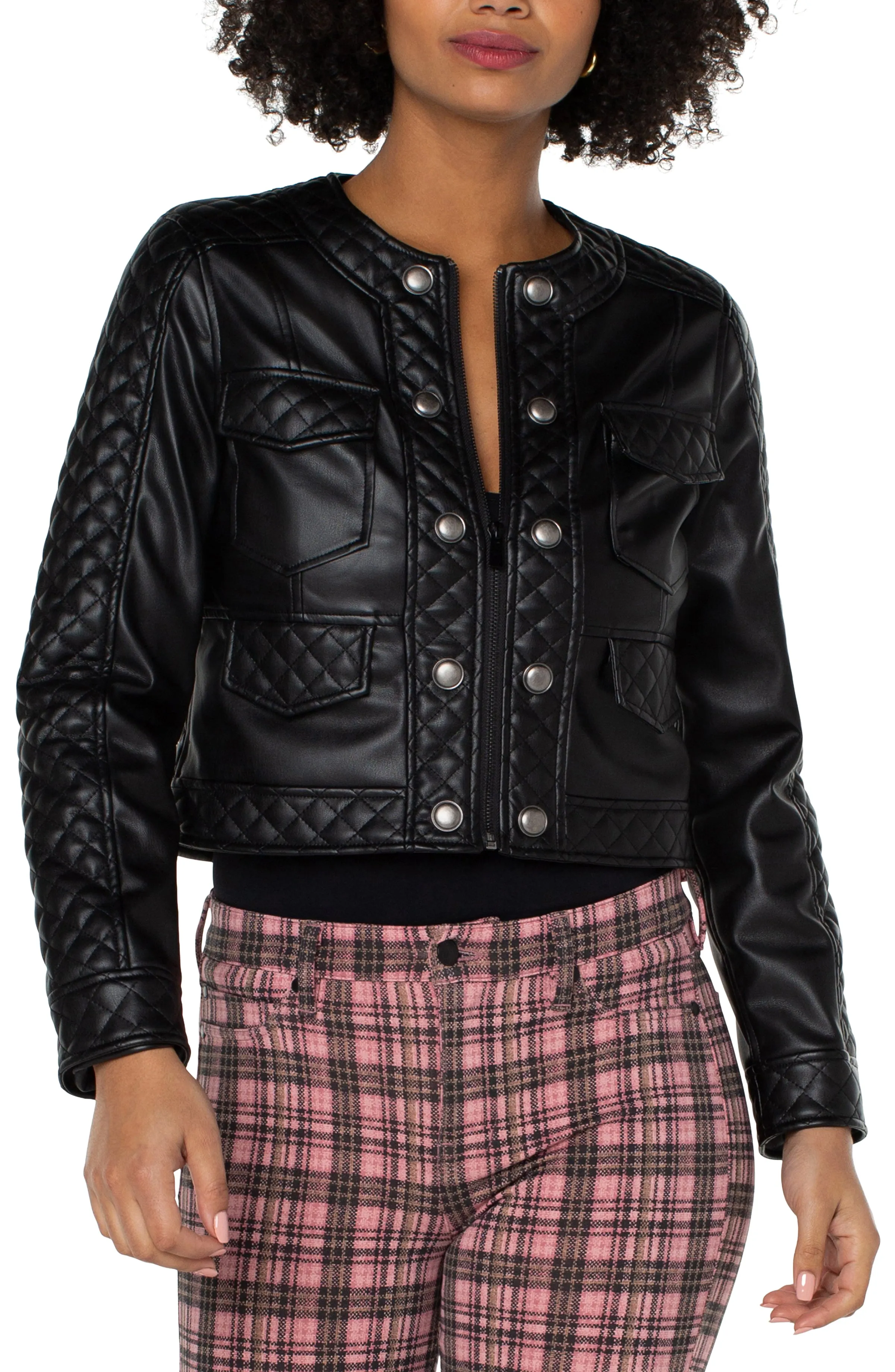 Scoop Neck Quilted Zip Jacket - SALE