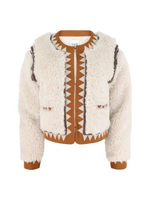Sea Ginevra Faux Fur Applique Jacket in Cream