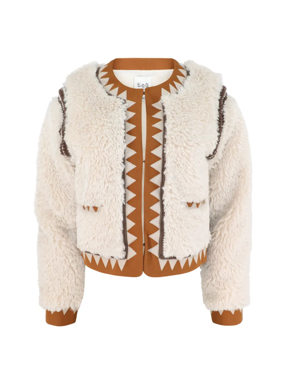 Sea Ginevra Faux Fur Applique Jacket in Cream
