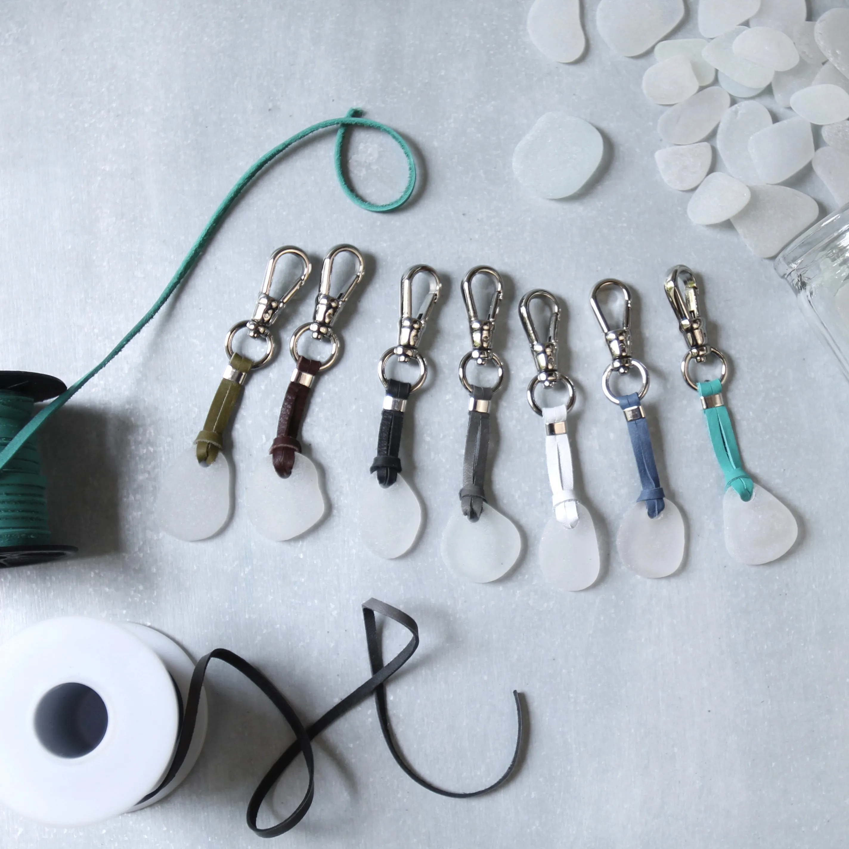 Sea Glass & Leather Keychains