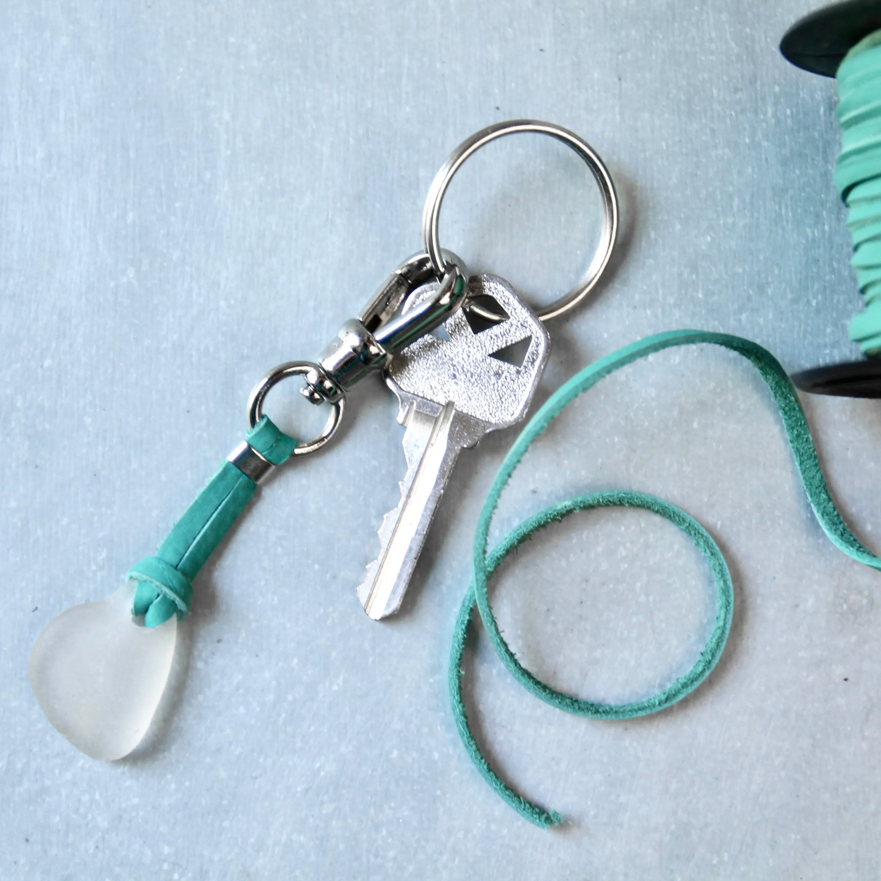 Sea Glass & Leather Keychains