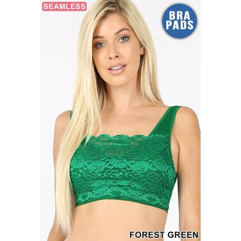 Seamless bra top with front lace cover