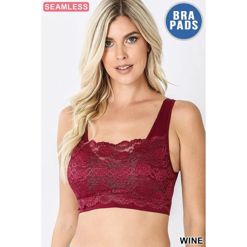Seamless bra top with front lace cover