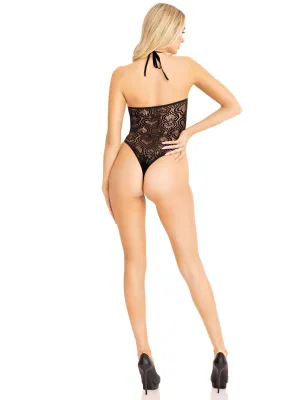 Seamless Heart Net Keyhole Halter - One Size -  Black
