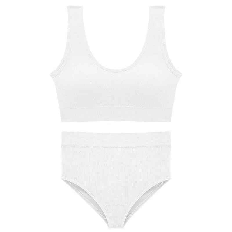 Seamless High Waist Panties And Wireless Padded Bras Set