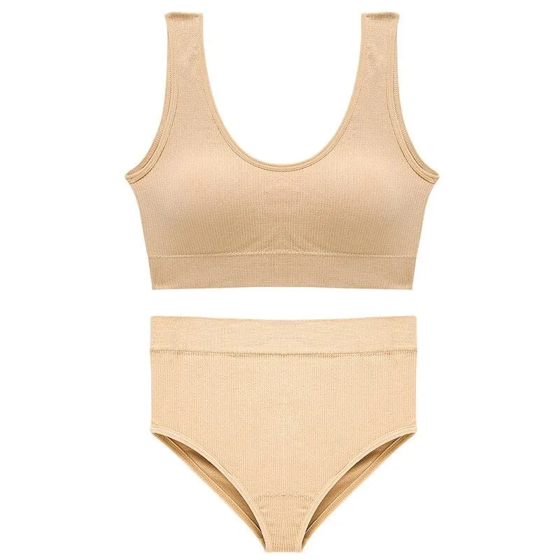 Seamless High Waist Panties And Wireless Padded Bras Set