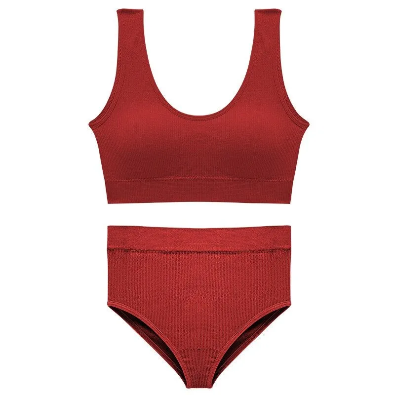Seamless High Waist Panties And Wireless Padded Bras Set