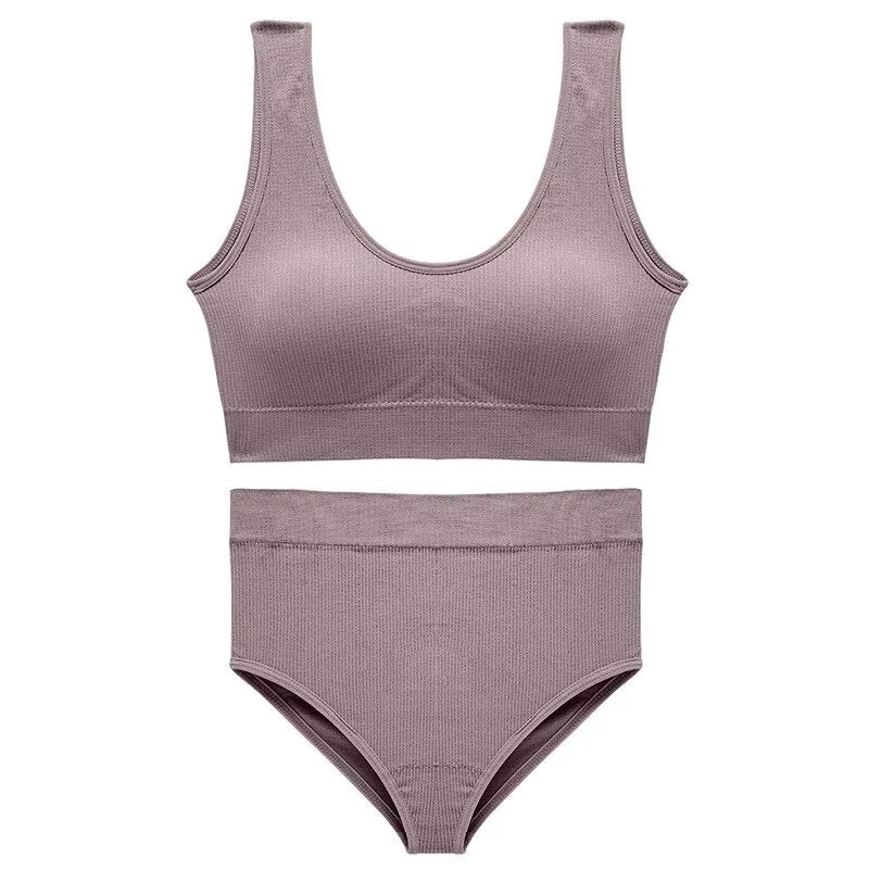 Seamless High Waist Panties And Wireless Padded Bras Set
