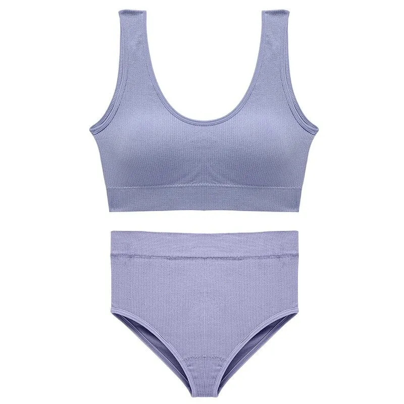 Seamless High Waist Panties And Wireless Padded Bras Set