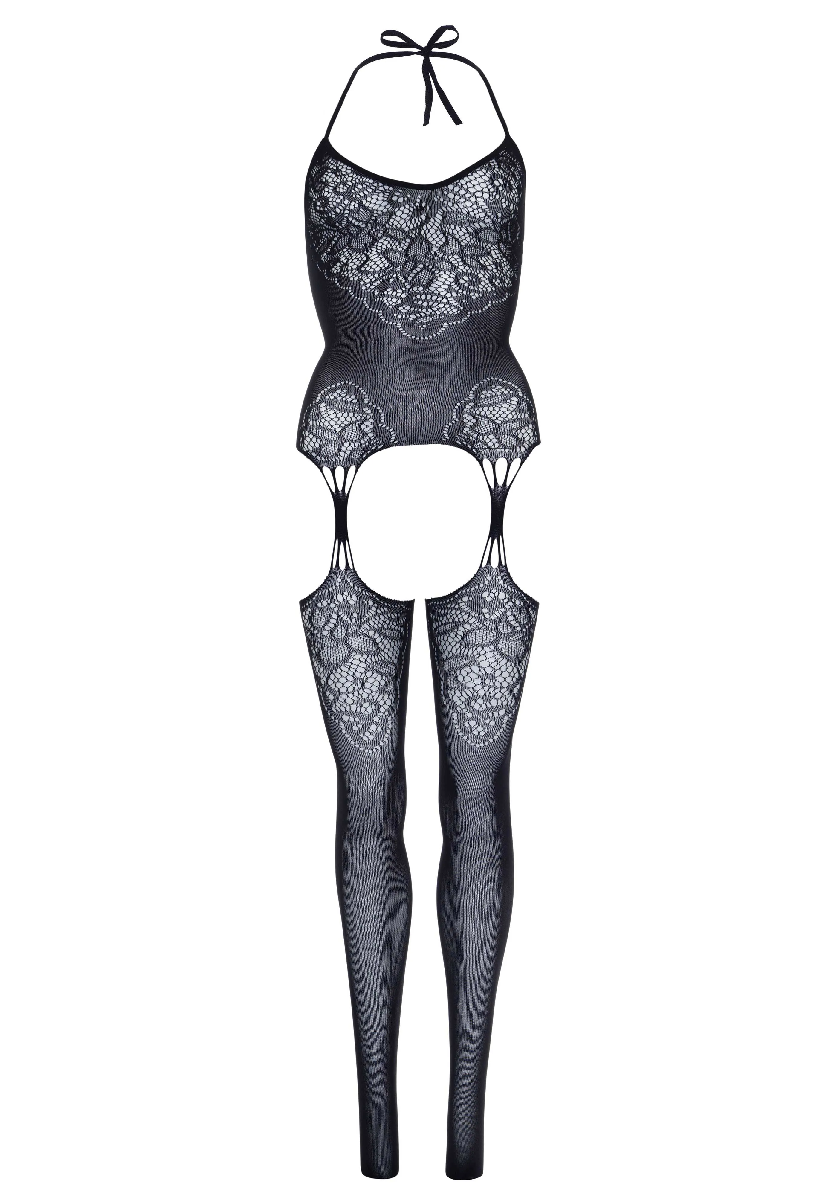 Seamless Lace Jacquard Net Suspender Bodystocking