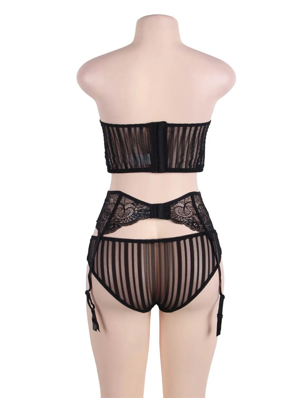 Seductive Black 3 Piece Delicate Lace Bra Garter Set Egypt