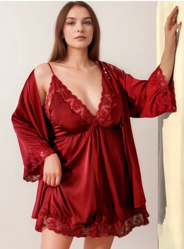 Seductive Blue & Black Lace Silky Lingerie Set - Sizes S to 5XL