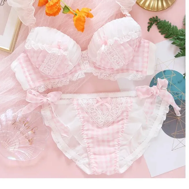 Selene Sweet Lolita Girly Plaid Nymphet Lingerie Set