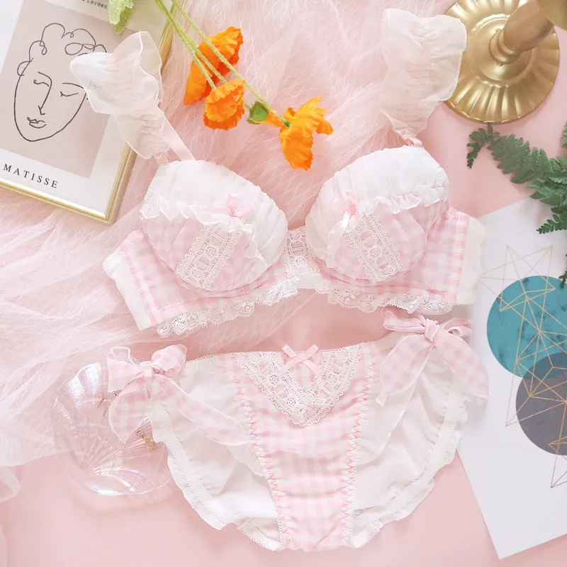 Selene Sweet Lolita Girly Plaid Nymphet Lingerie Set