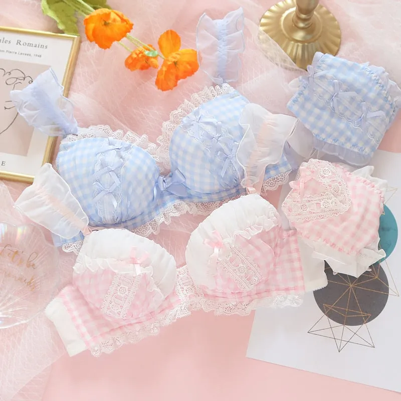 Selene Sweet Lolita Girly Plaid Nymphet Lingerie Set