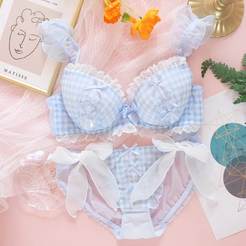Selene Sweet Lolita Girly Plaid Nymphet Lingerie Set