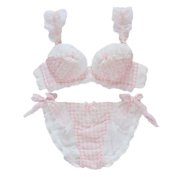 Selene Sweet Lolita Girly Plaid Nymphet Lingerie Set