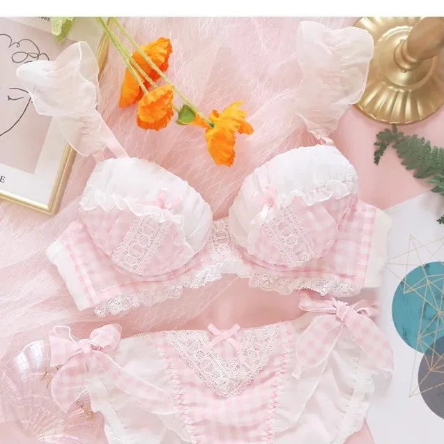 Selene Sweet Lolita Girly Plaid Nymphet Lingerie Set