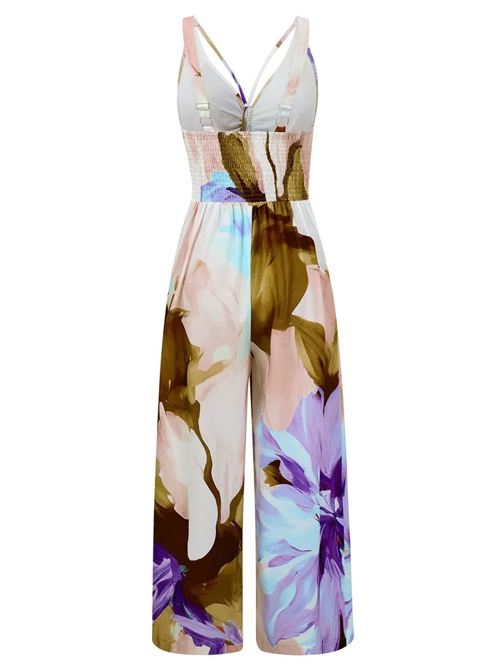 Sexy Casual Sleeveless V Neck Cut Out Print Jumpsuit for Lady