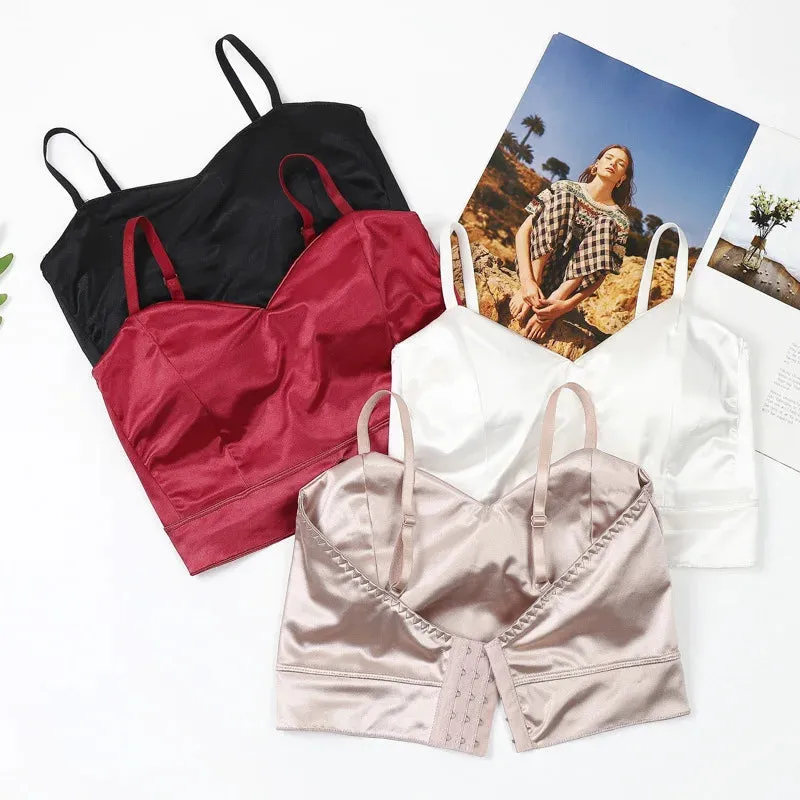 Sexy Women's Push Up Bras - Solid Color Lingerie, Wireless, Low Back Bralette, Comfortable Satin