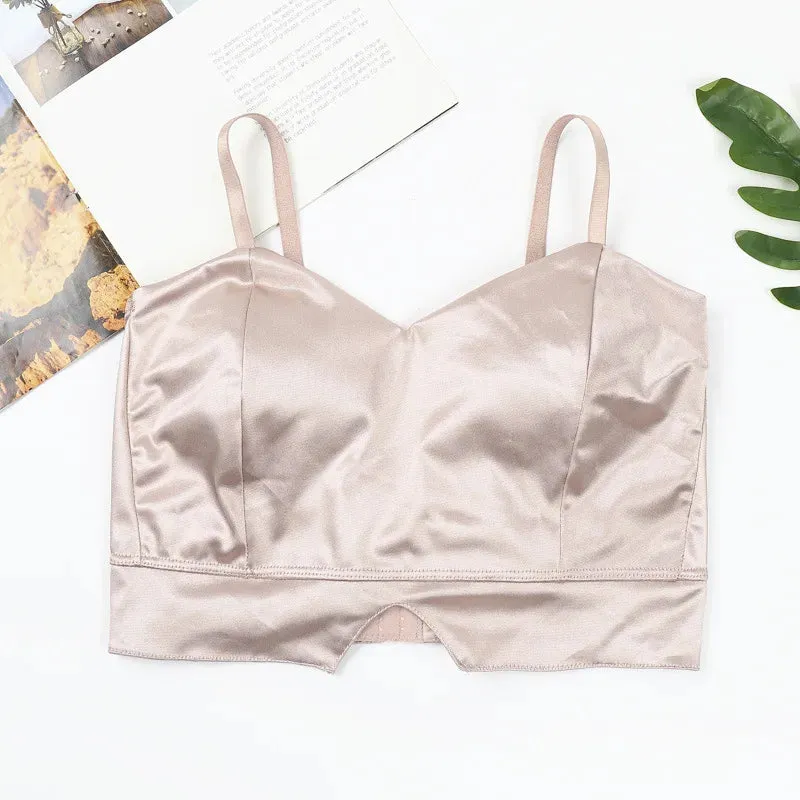 Sexy Women's Push Up Bras - Solid Color Lingerie, Wireless, Low Back Bralette, Comfortable Satin