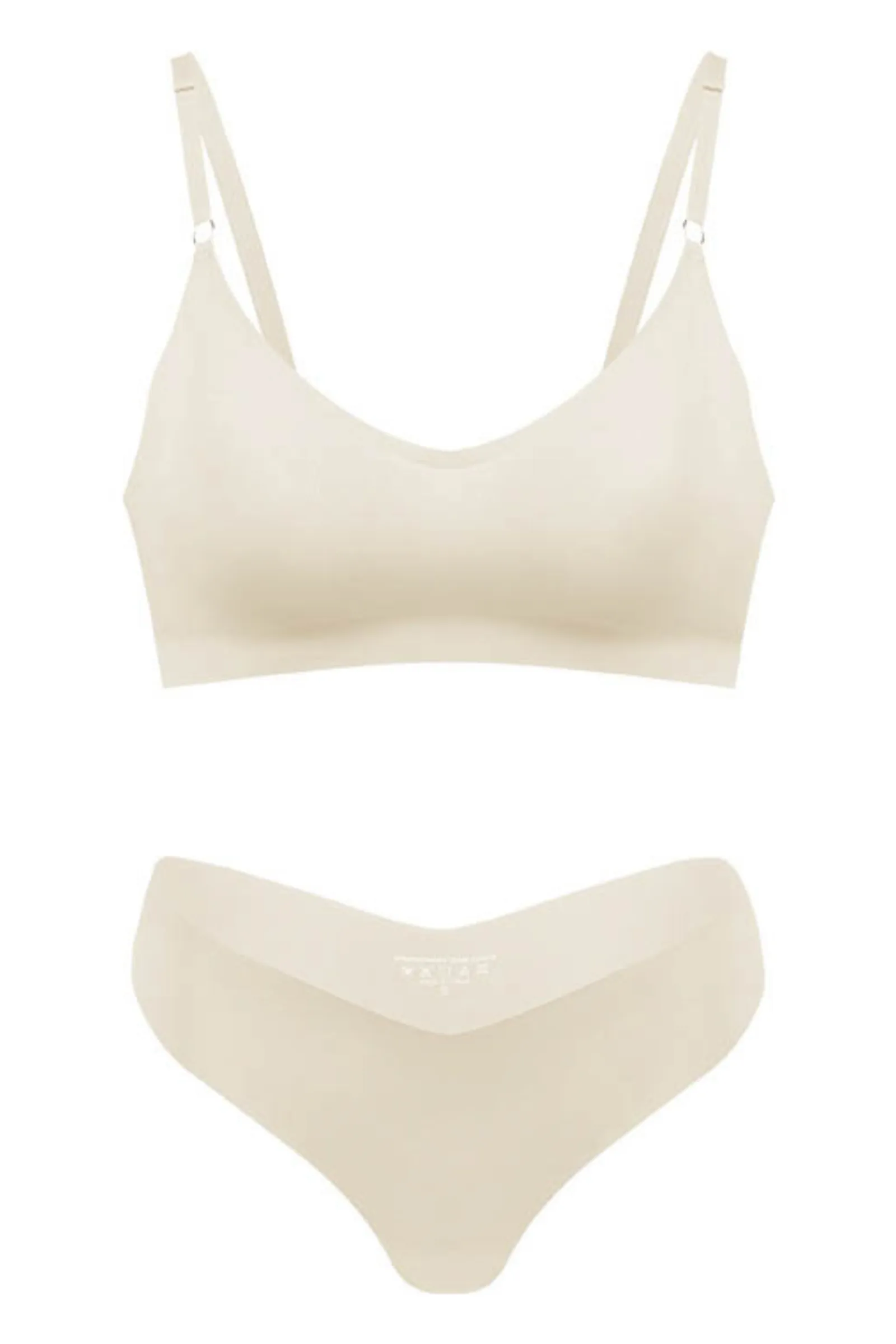 Shapewear 2 piece seamless V cross thong panty set- Cream