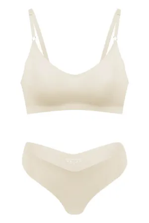 Shapewear 2 piece seamless V cross thong panty set- Cream