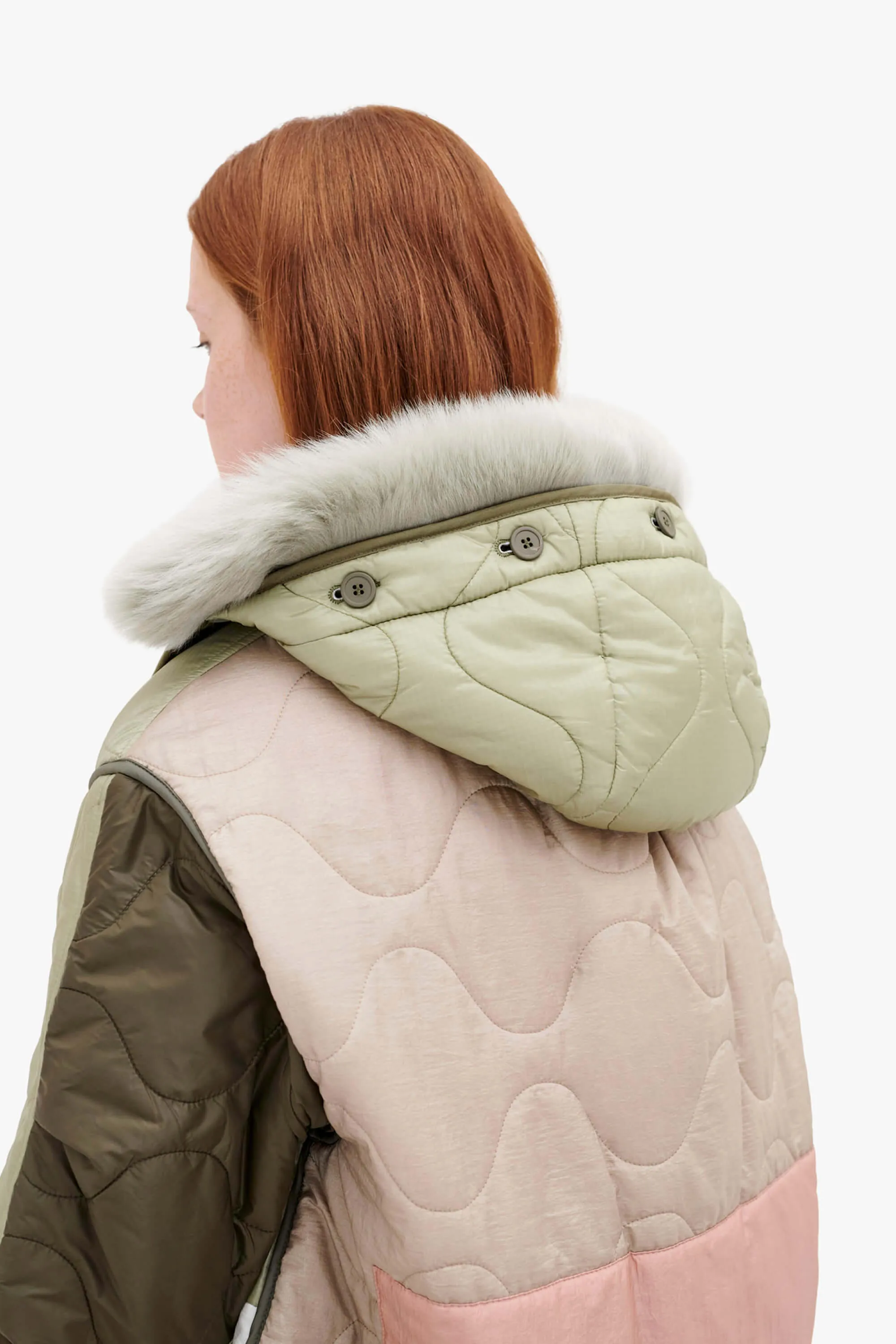 Shearling Quilt Hood - Pale Jade / Pale Sage