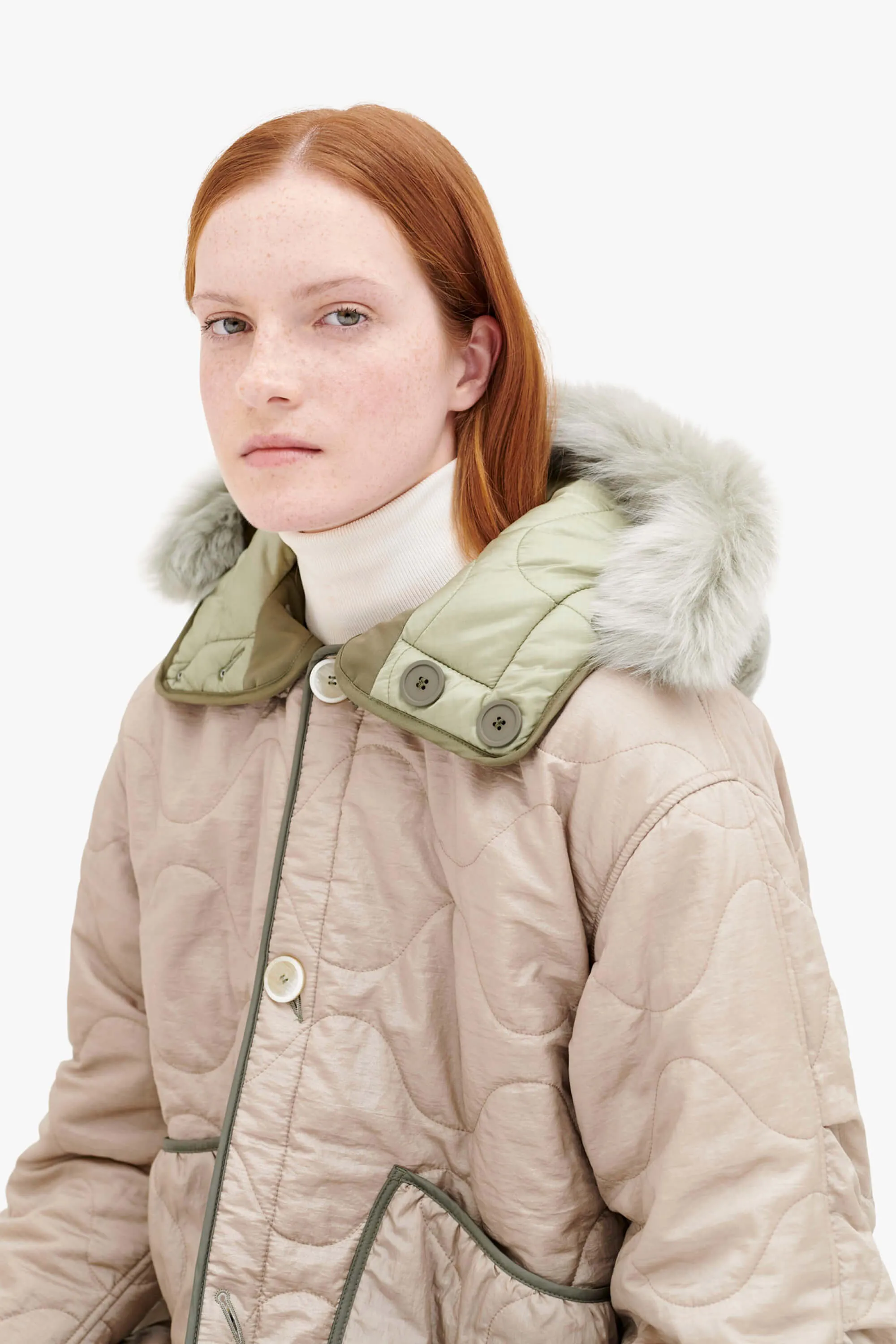 Shearling Quilt Hood - Pale Jade / Pale Sage
