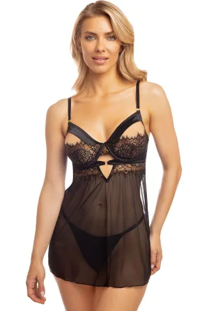Sheer Eyelash Lace & Satin Babydoll Lingerie Set