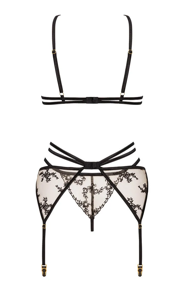 Sheer nude lingerie set with black lace - Ally