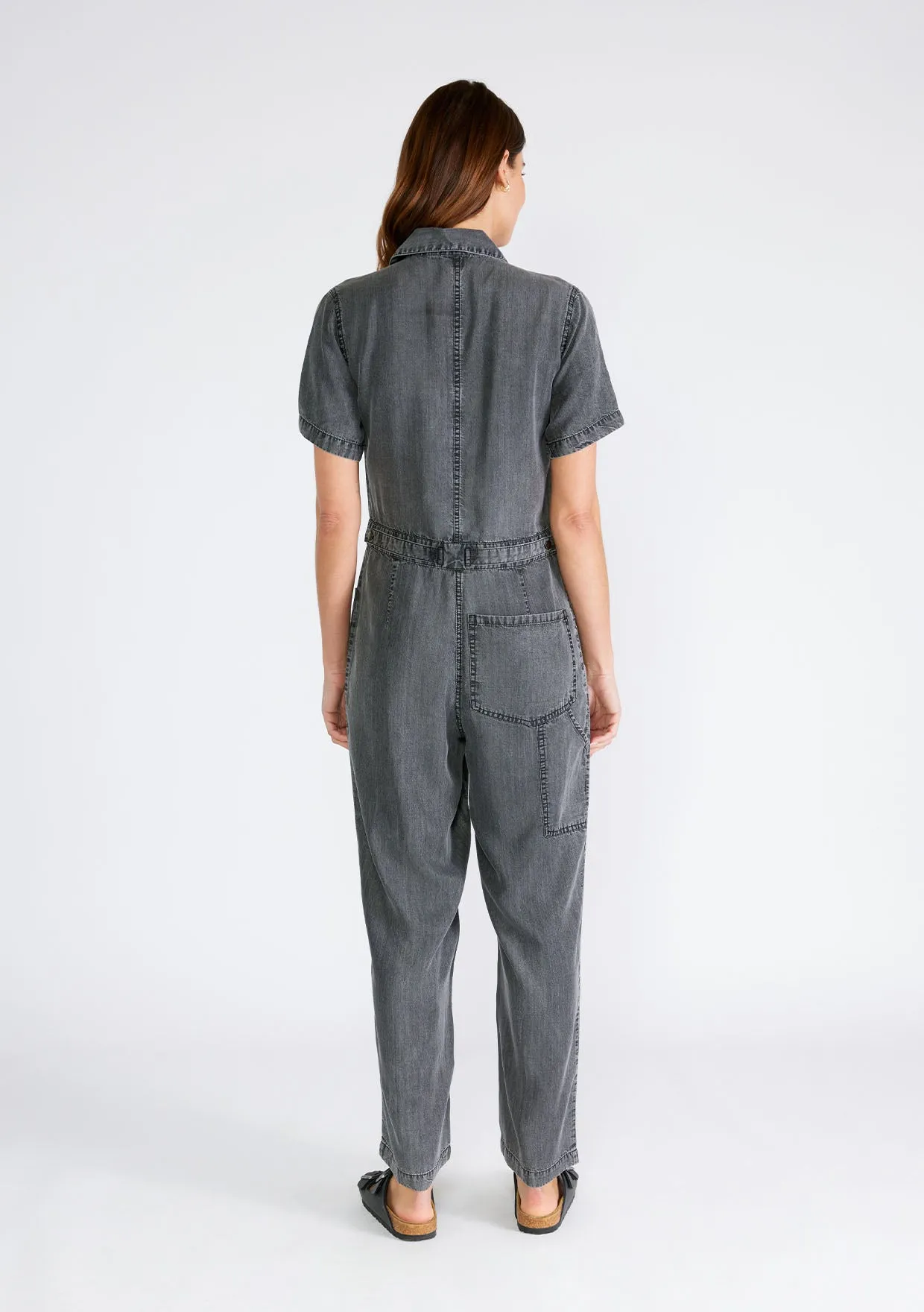 Short Sleeve Collared Button Front Jumpsuit