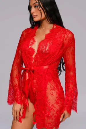 Signature Lace Robe - Red
