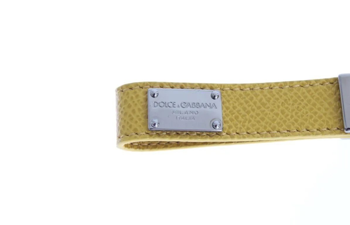 Silver Brass Yellow Leather Keychain