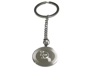 Silver Toned Etched Oval Beaver Pendant Keychain