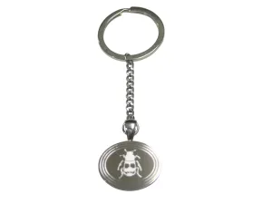 Silver Toned Etched Oval Beetle Insect Pendant Keychain