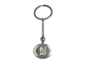 Silver Toned Etched Oval Bison Head Pendant Keychain
