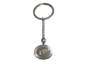 Silver Toned Etched Oval Cello Music Instrument Pendant Keychain