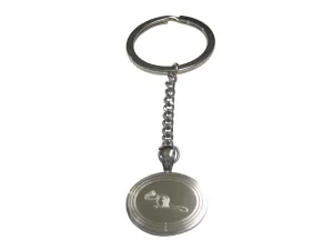Silver Toned Etched Oval Chipmunk Pendant Keychain