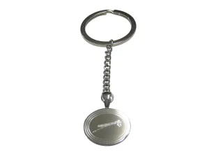 Silver Toned Etched Oval Dragonfly Pendant Keychain