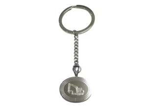 Silver Toned Etched Oval Excavator Pendant Keychain