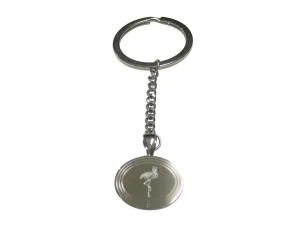 Silver Toned Etched Oval Flamingo Bird Pendant Keychain